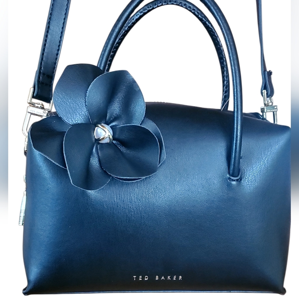 Ted Baker London Black Vegan Leather Small Crossbody Bag With Flower